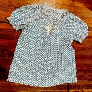 Josie front tie patterned 100% silk blouse, Size L